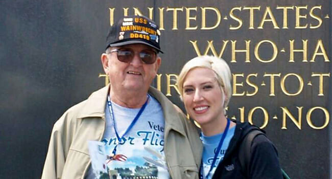 Ashley French and her grandfather, Daniel Kelly, seaman first class for the Navy