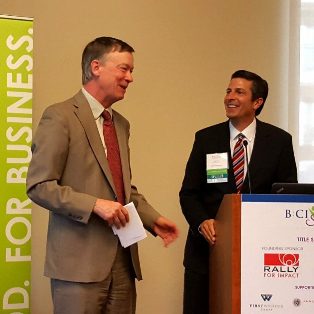 Jack Fox introducing Governor Hickenlooper at the recent B:CIVIC Summit.