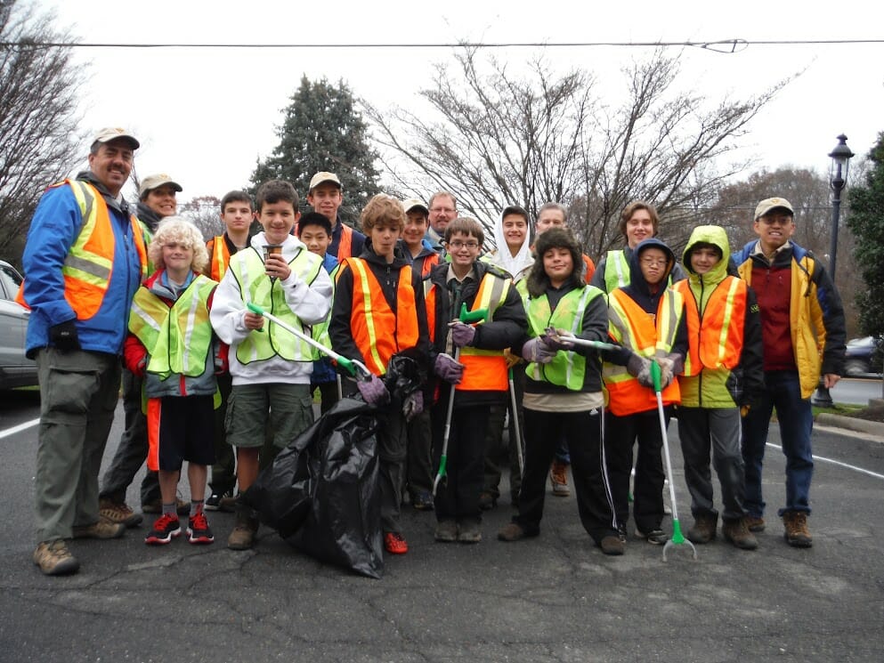 Jeff Ye (far right) and Boy Scout Troop 55 volunteering with Adopt-a-Highway/ Courtesy Jeff Ye