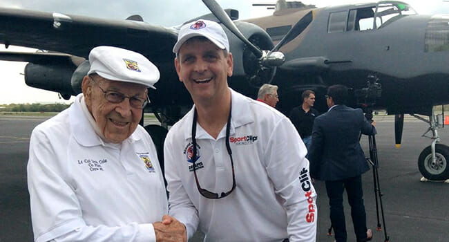 Tim Newton and Lt. Col Dick Cole, last surviving member of Doolittle’s Raiders over Tokyo/ Courtesy Tim Newton and AADF