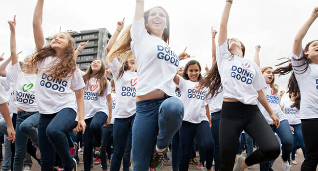 Kids performing in a flash mob on Good Deeds Day in San Jose, Costa Rica.