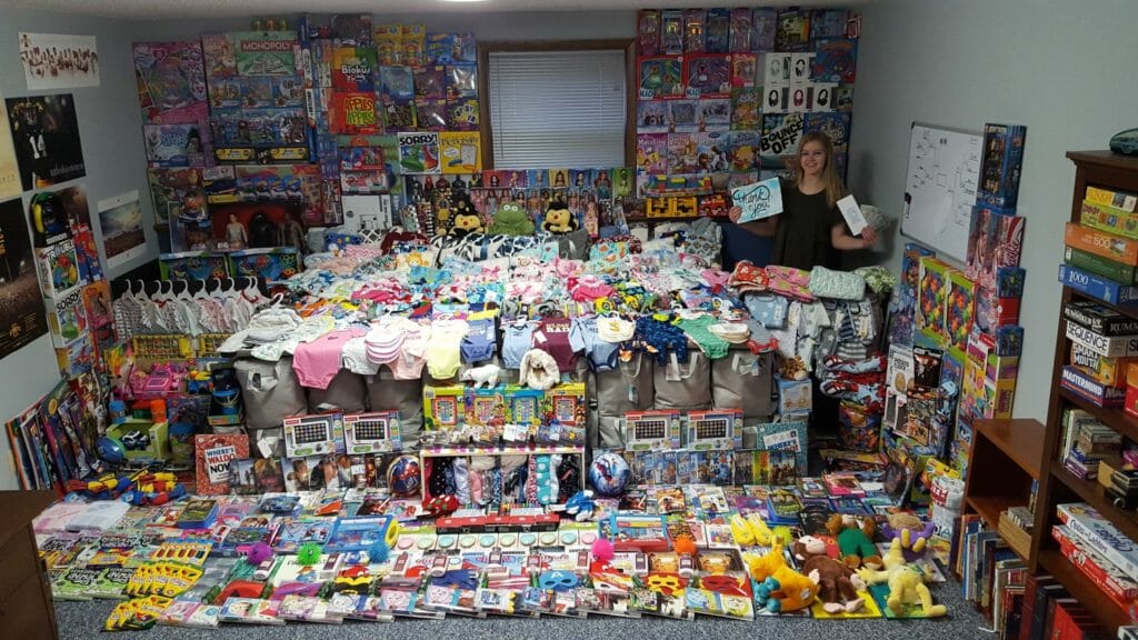Natalie pictured with gifts she collected for patients at Blank Children's Hospital./Courtesy Natalie Tryon