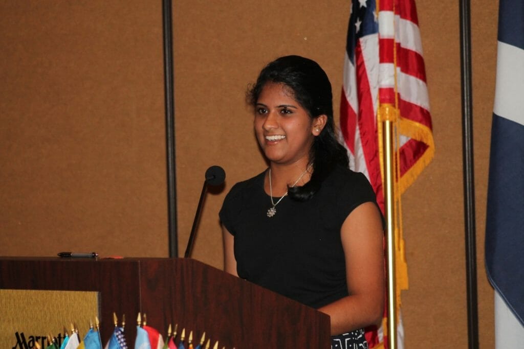 Ananya presenting at the Zonta International Convention, which focuses on empowering women through service and advocacy, in 2015./Courtesy Ananya Murali