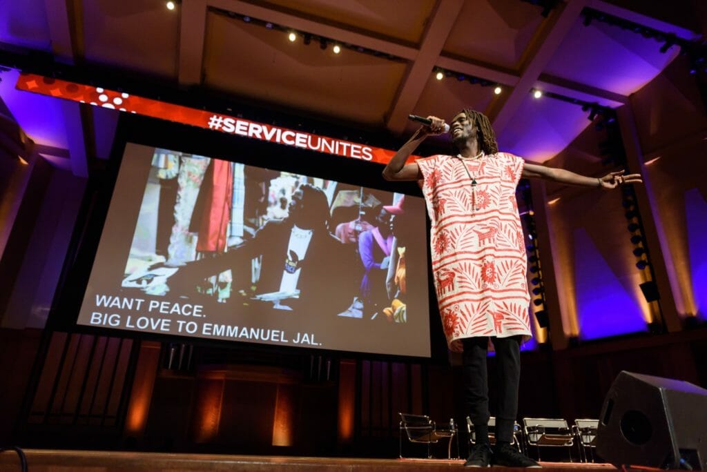 "Every person has a story to share; everyone is capable of doing something great," said former Sudanese child soldier, now artist and activist Emmanuel Jal at the Service Unites Summit.