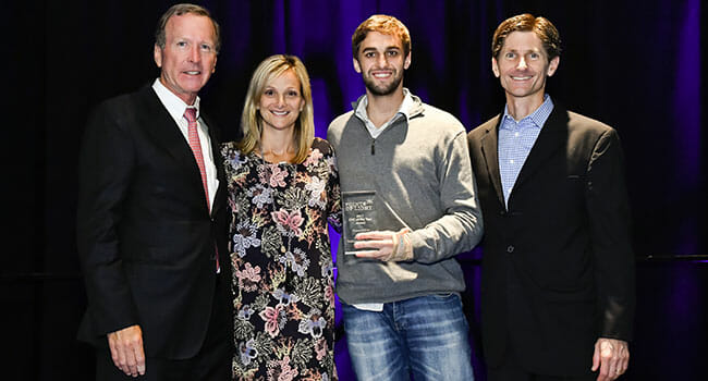 Atados was recognized with the 2017 George W. Romney Award at the Points of Light Conference on Volunteering and Service. (Left to right): Neil Bush, chairman, Points of Light board of directors; Alison Doerfler, executive director, HandsOn Network; André Cervi, co-founder, Atados; Gared Jones, senior vice president of global, Points of Light.