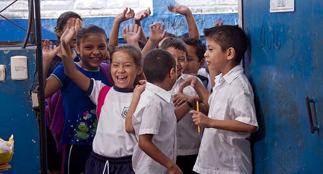Students at the Las Flores Community School in San Juan Opico, El Salvador.