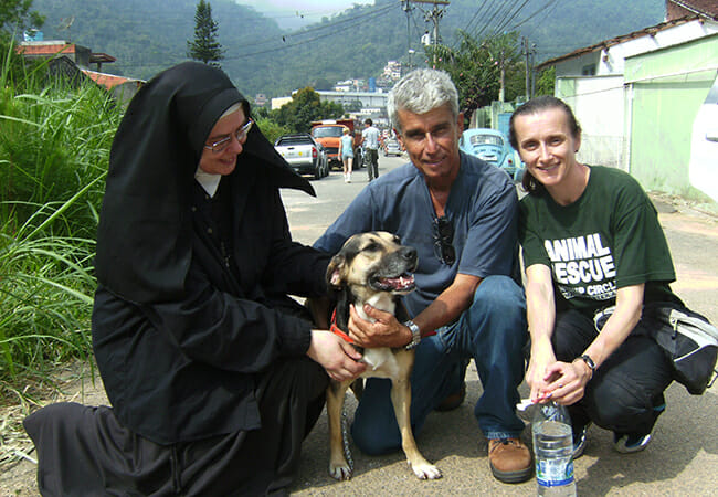 Cheri, right, during an animal search and rescue mission following mudslides in Brazil in 2011.