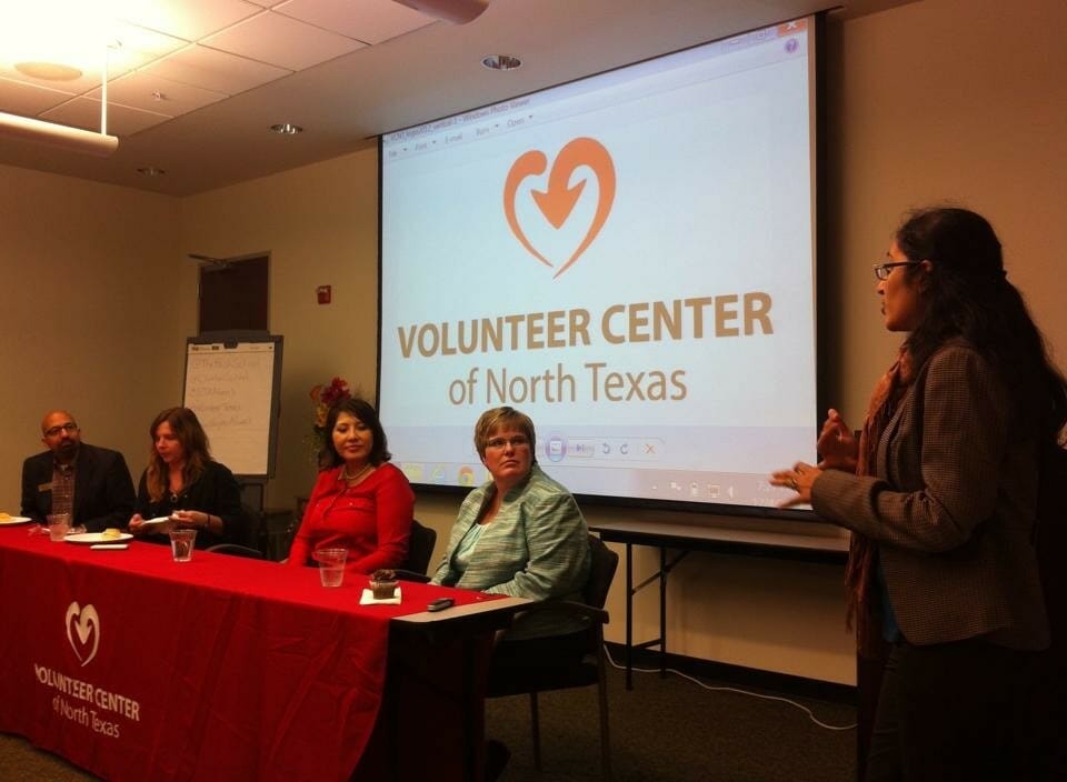 Dhriti Stocks (right) presenting at an event for the Volunteer Center of North Texas./Courtesy Dhriti Stocks