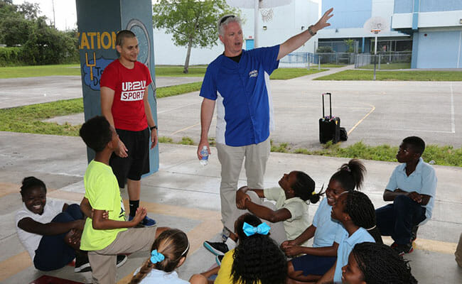 During Marlins Day of Service and Philanthropy in 2015, Claude helped lead a Play Ball Event with Up2Us Sports at Liberty City Elementary. 