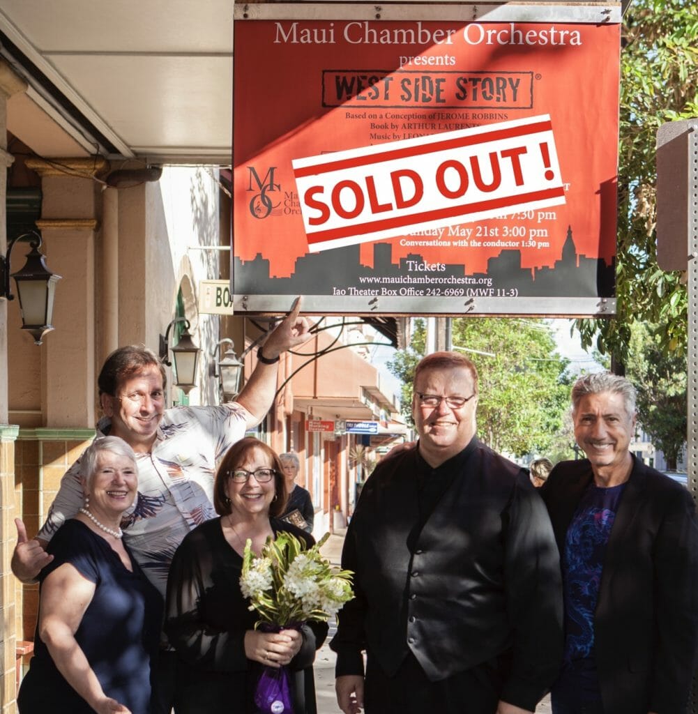 As a board member, one of Jennifer’s jobs is promotion for the orchestra concerts. Here from left to right is Jennifer Meyers, John Rowehl Exec Director, Beth Fobbe-Wills accompanist, Robert Wills the Music Director, and Walter Bissett the MCO president at their new Musicals In Concert program that was a sell-out./Courtesy Jennifer Meyers