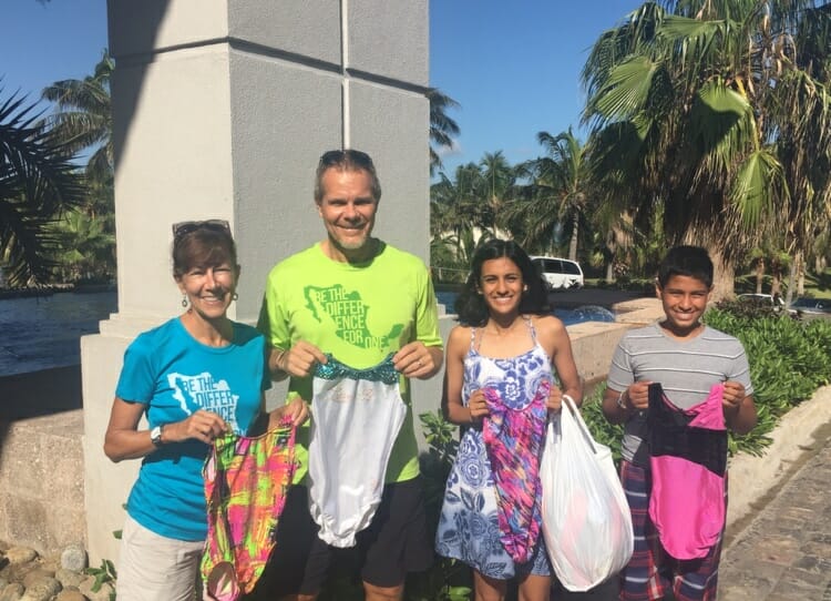 Anuva pictured with her brother, Daksh, donating leotards to aspiring gymnasts in Mexico./ Courtesy Anuva Shandilya