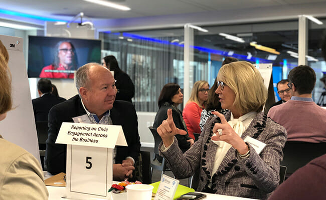 Points of Light Board members Jeff Hoffman and Pamela Norley participate in a discussion at the 2019 Corporate Service Council Meeting in Washington, D.C. 